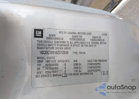 2008 Chevrolet Silverado Lt1 from USA, damaged, VIN 1GCEC19018Z312843